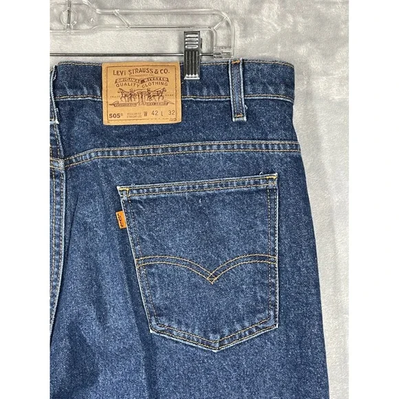Vintage Levi's Jeans 505 Orange Tab Dark Wash Blue 42x32 Made In USA